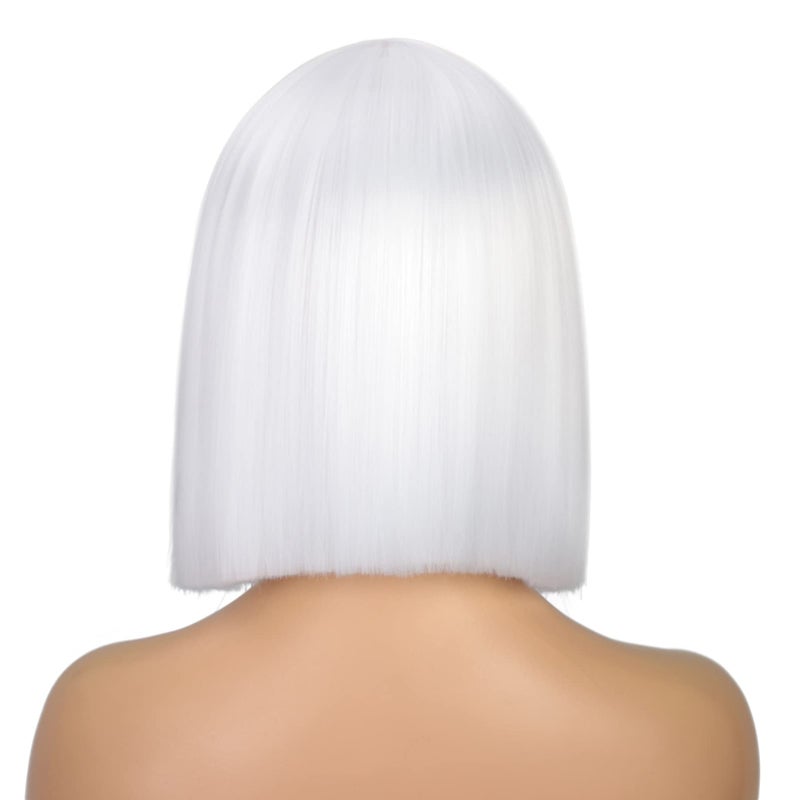ENTRANCED STYLES White Wig Short Bob Wigs for Women 12Inch Heat Resistant Middle Part Straight Synthetic Wig Party Costume Halloween Cosplay Wig - Image 5